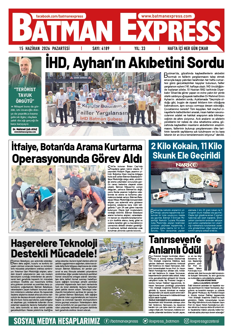 15 HAZİRAN 2026 PAZARTESİ