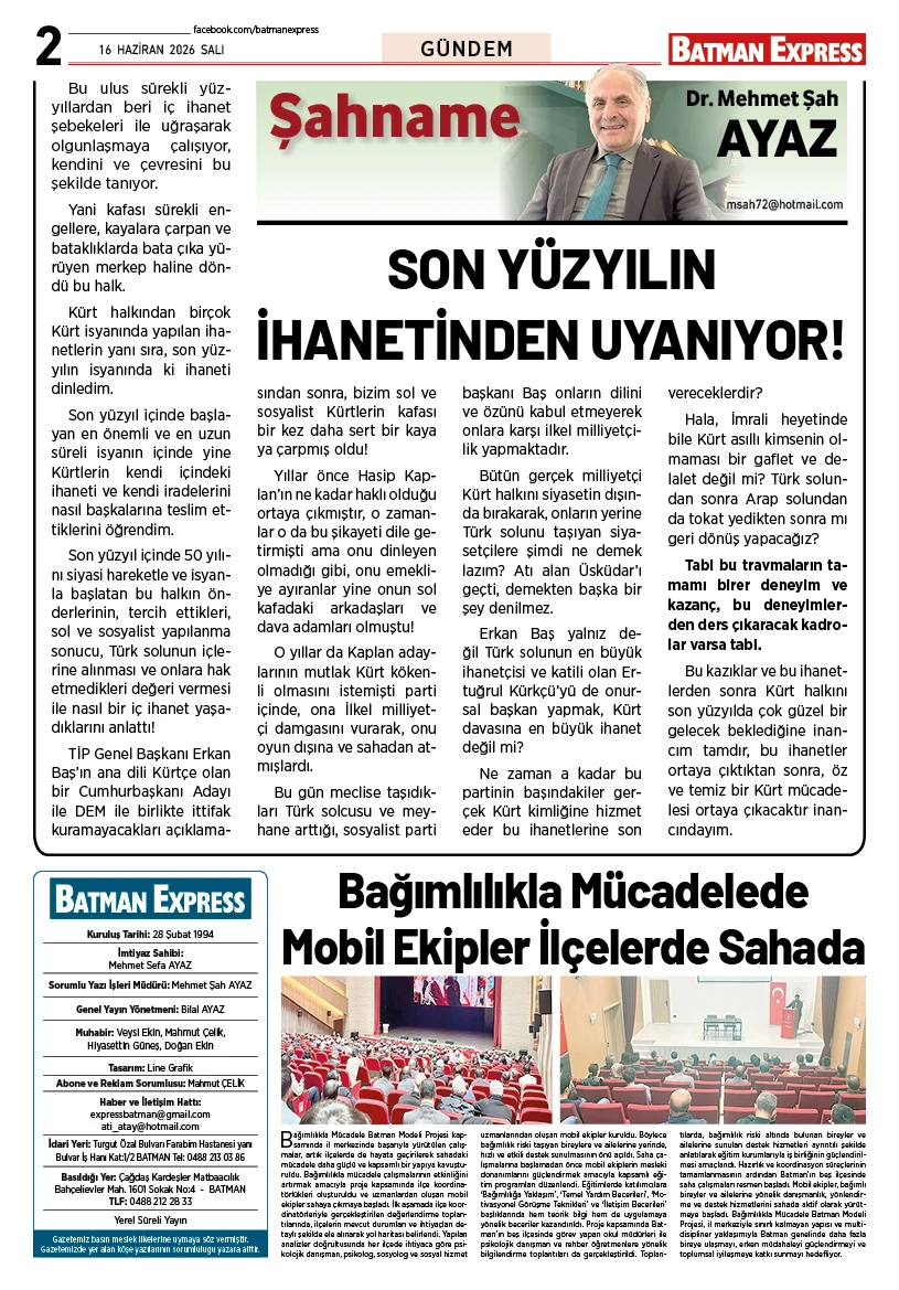 16 HAZİRAN 2026 SALI
