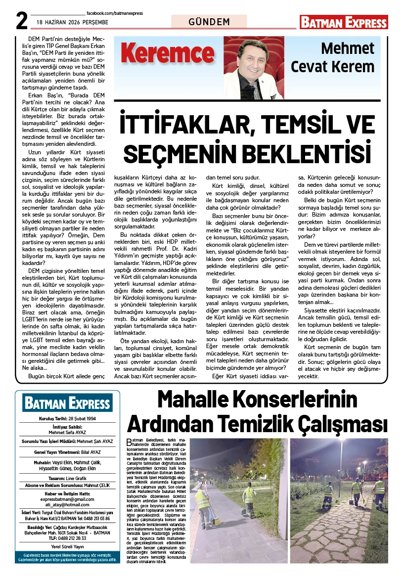 18 HAZİRAN 2026 PERŞEMBE