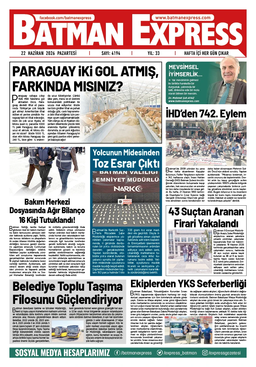 22 HAZİRAN 2026 PAZARTESİ