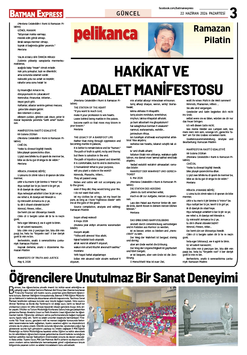 22 HAZİRAN 2026 PAZARTESİ