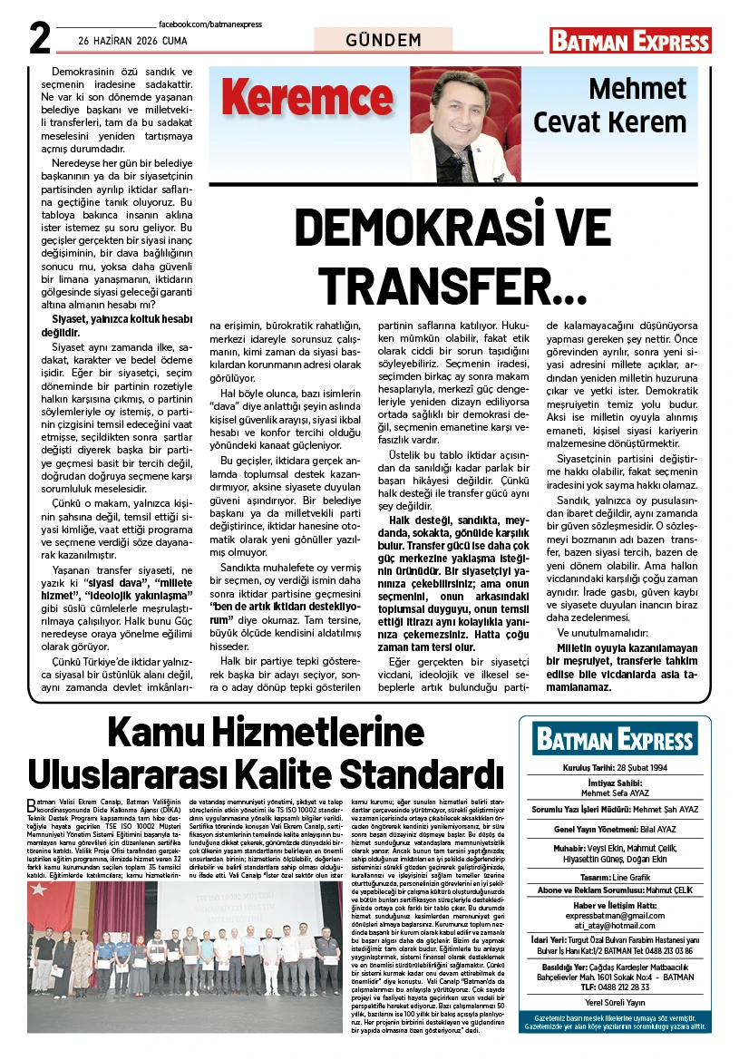26 HAZİRAN 2026 CUMA