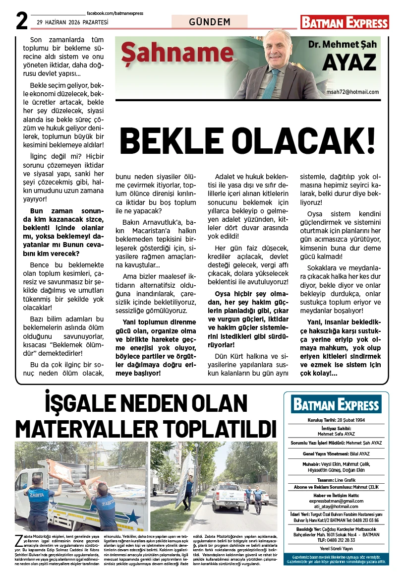 29 HAZİRAN 2026 PAZARTESİ