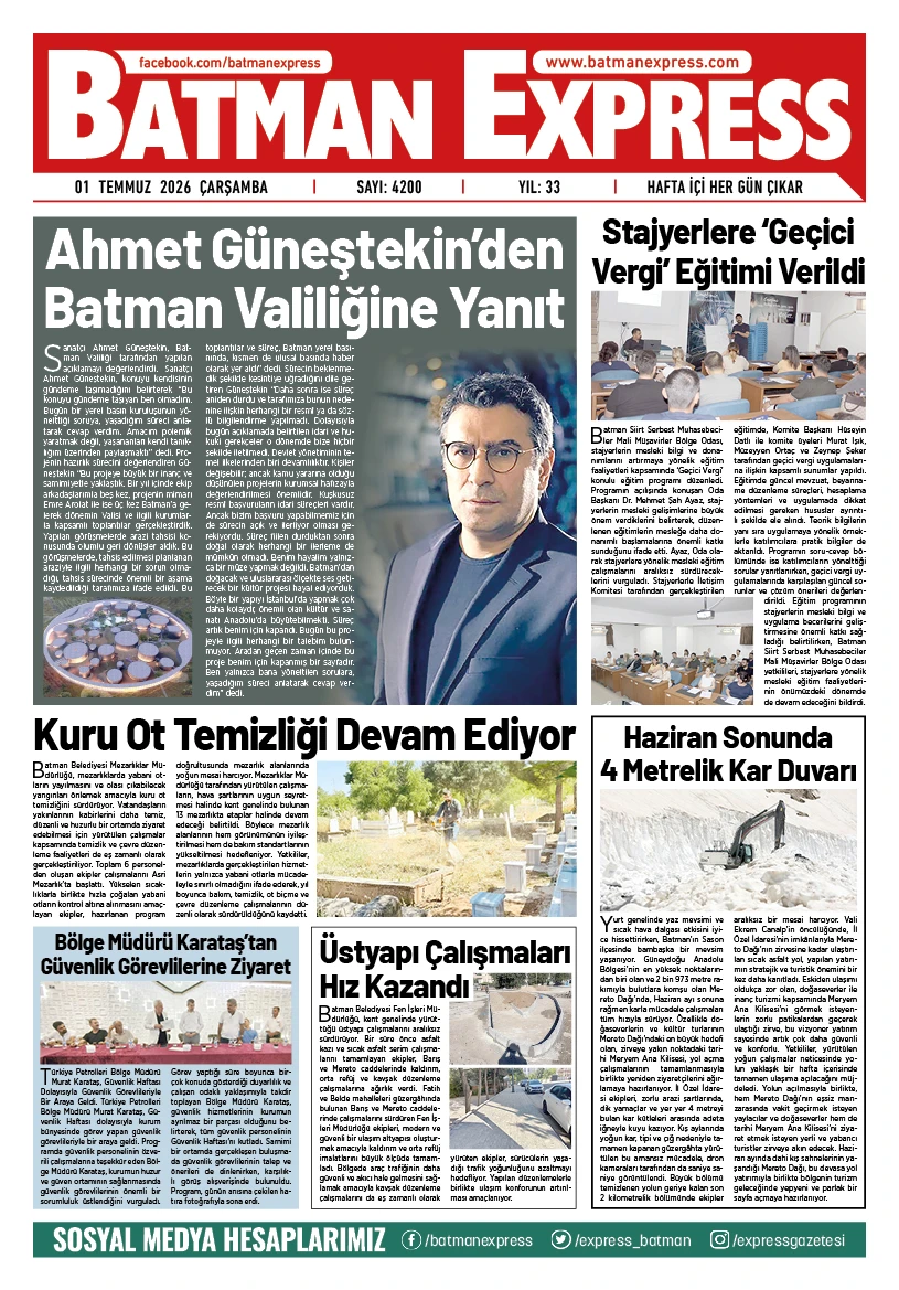 01 TEMMUZ 2026 ÇARŞAMBA