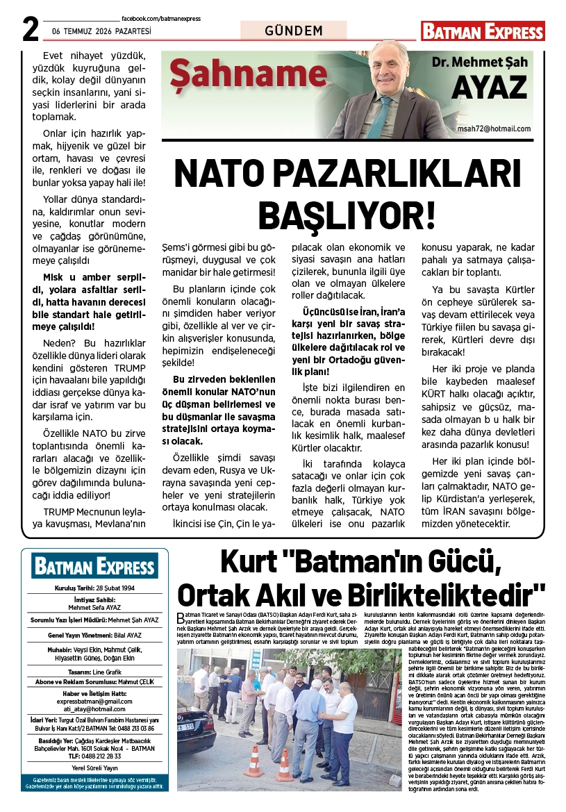 06 TEMMUZ 2026 PAZARTESİ