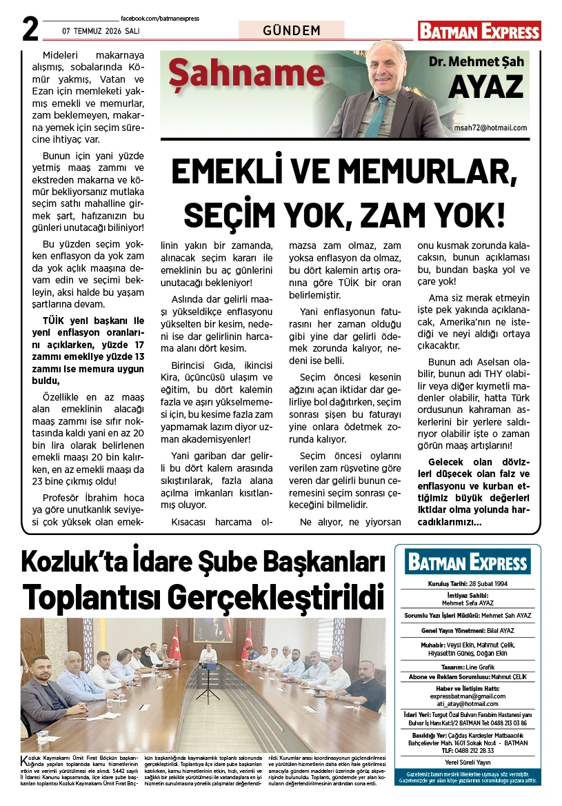 07 TEMMUZ 2026 SALI