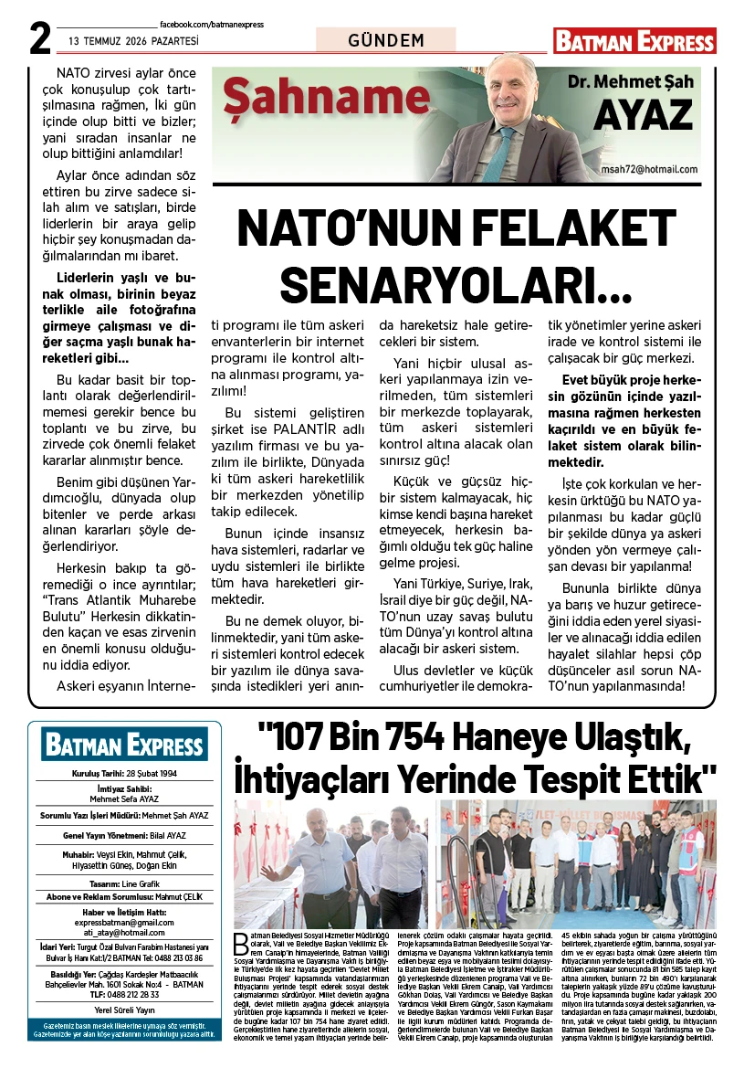 13 TEMMUZ 2026 PAZARTESİ