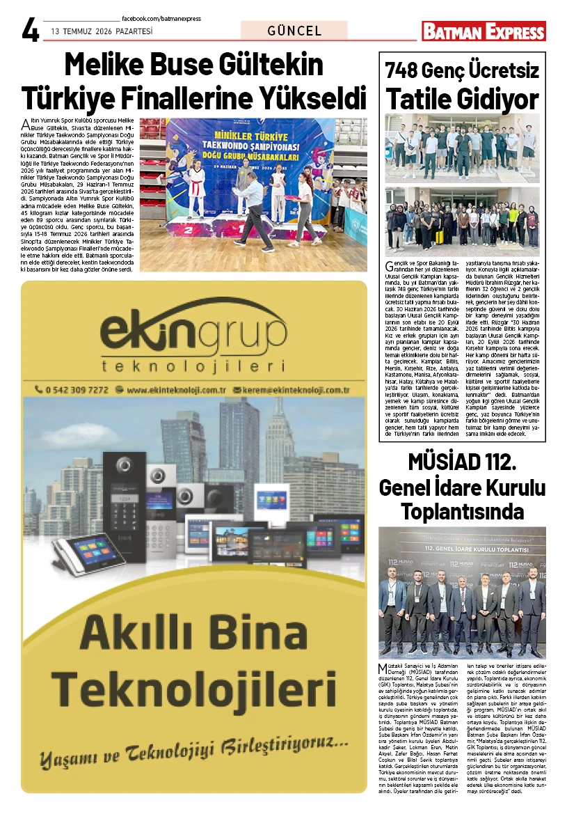 13 TEMMUZ 2026 PAZARTESİ