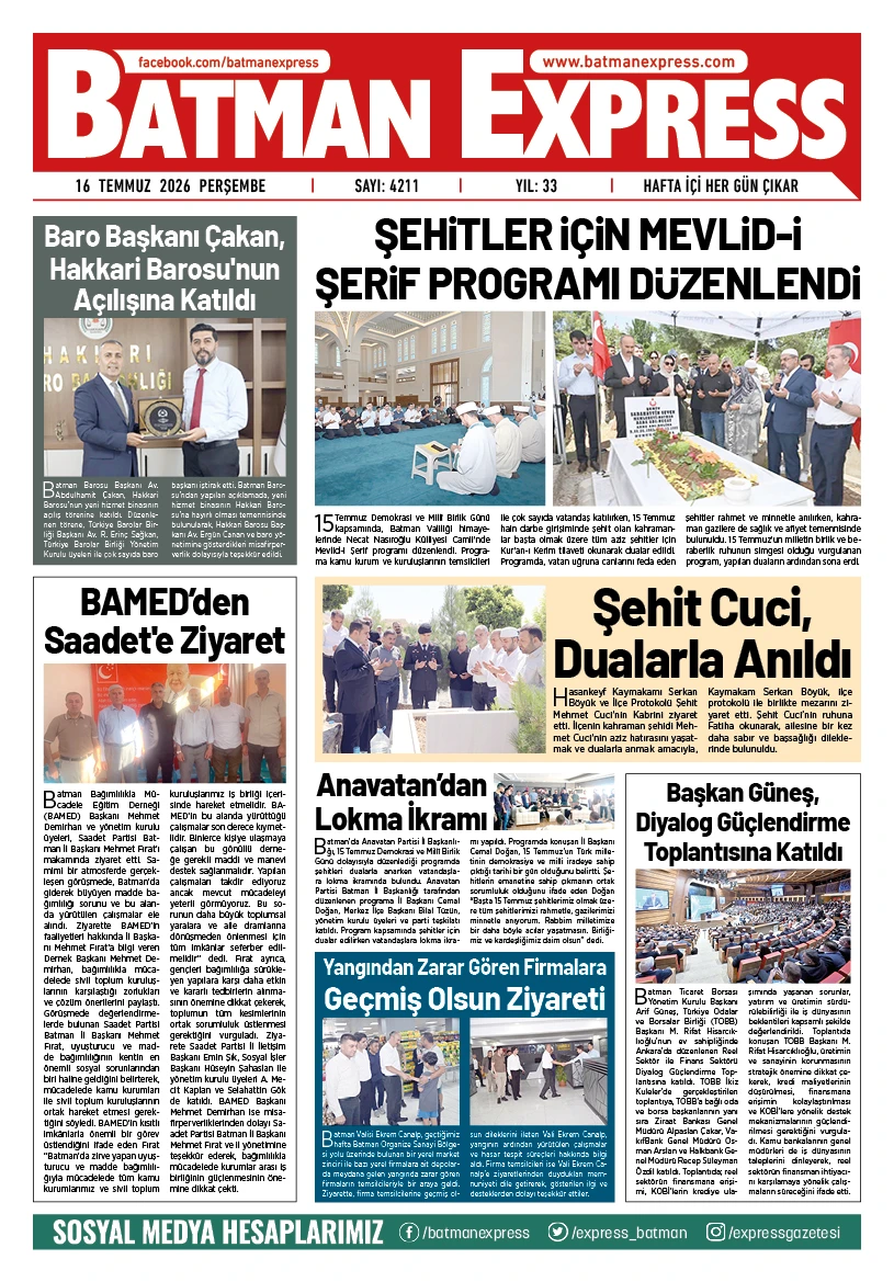 16 TEMMUZ 2026 PERŞEMBE