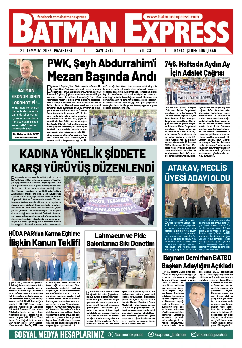 20 TEMMUZ 2026 PAZARTESİ