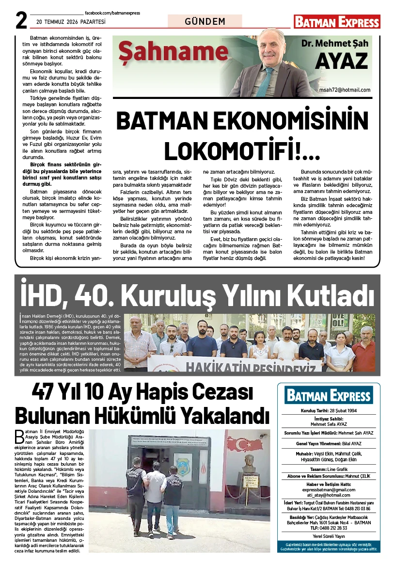 20 TEMMUZ 2026 PAZARTESİ