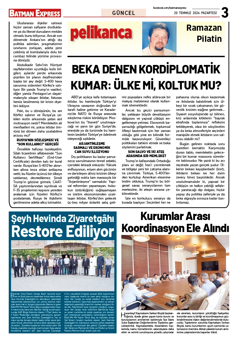 20 TEMMUZ 2026 PAZARTESİ