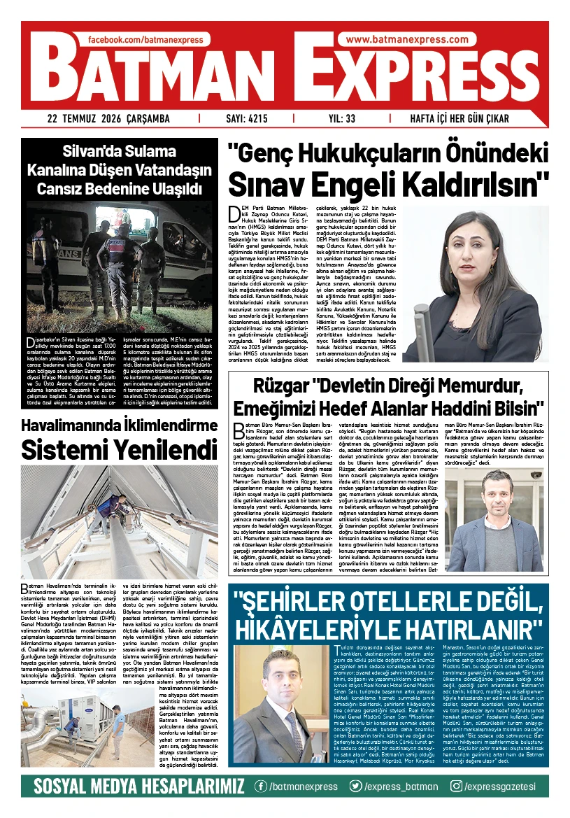 22 TEMMUZ 2026 &Ccedil;ARŞAMBA