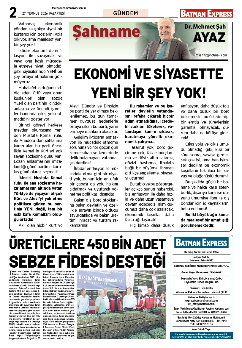 27 TEMMUZ 2026 PAZARTESİ