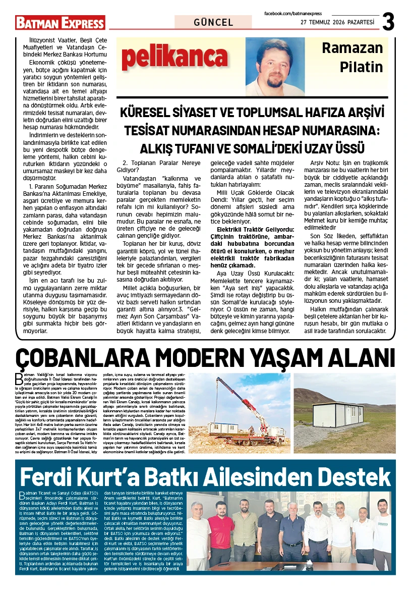 27 TEMMUZ 2026 PAZARTESİ
