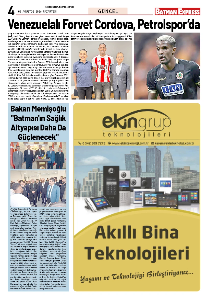 03 AĞUSTOS 2026 PAZARTESİ