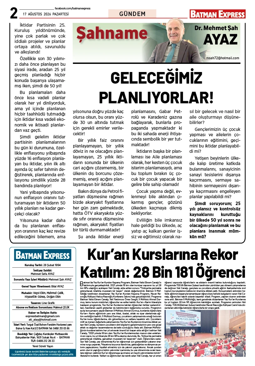 17 AĞUSTOS 2026 PAZARTESİ