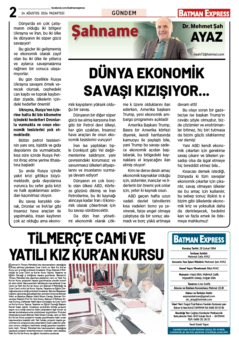 24 AĞUSTOS 2026 PAZARTESİ