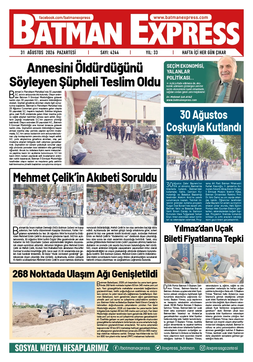 31 AĞUSTOS 2026 PAZARTESİ