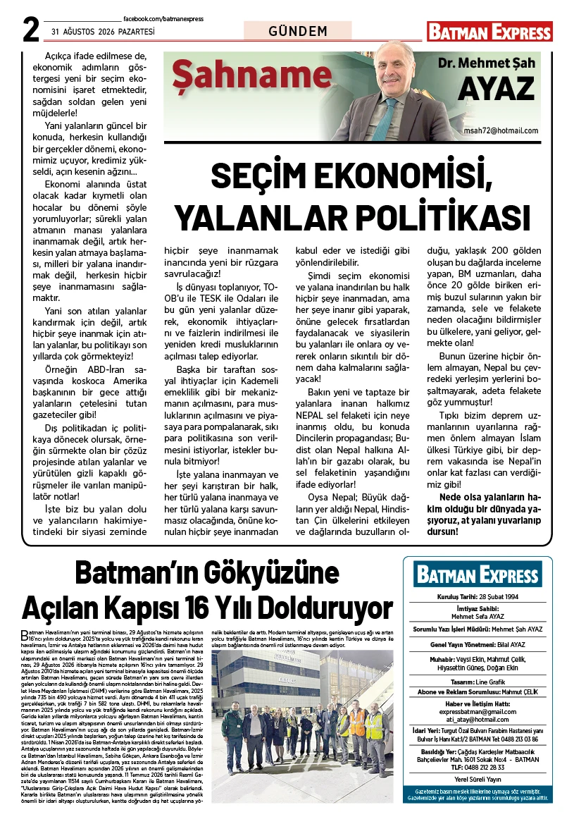 31 AĞUSTOS 2026 PAZARTESİ