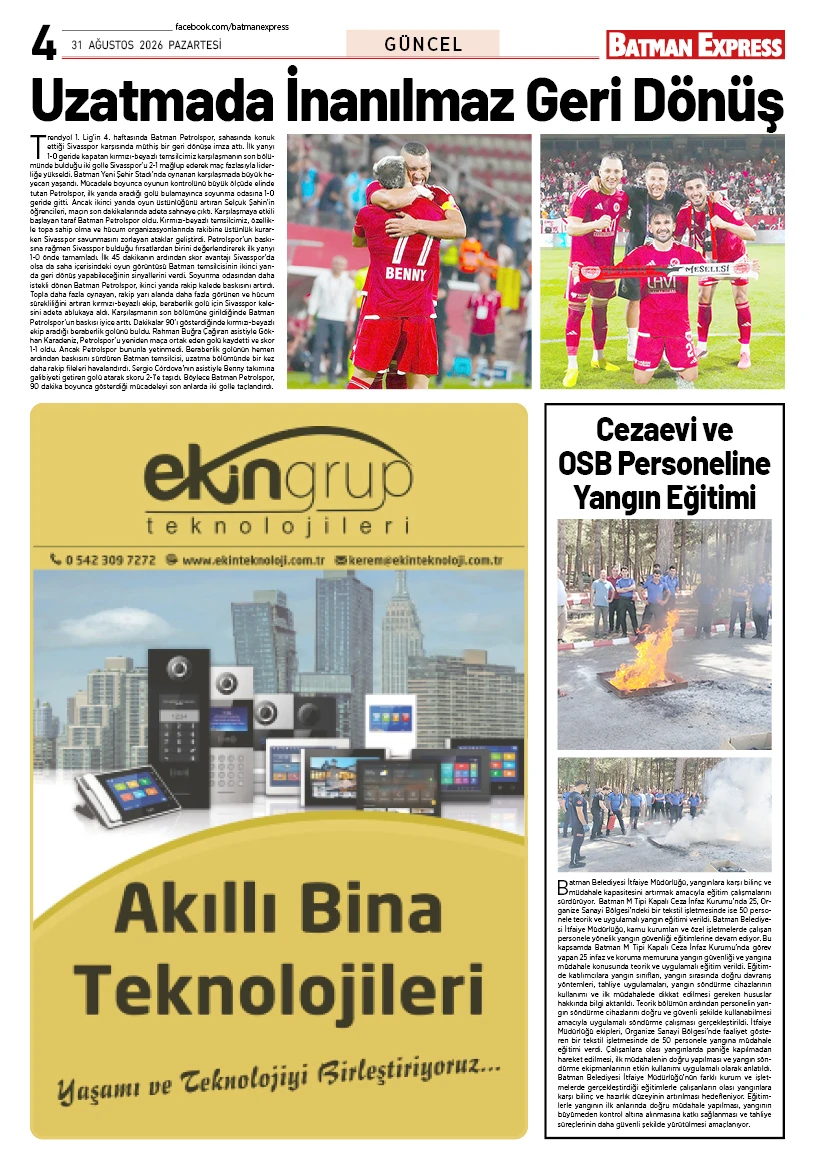 31 AĞUSTOS 2026 PAZARTESİ