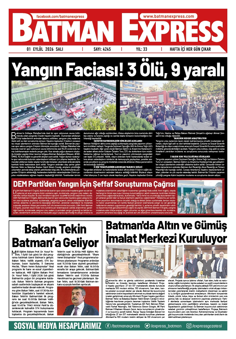 01 EYLÜL 2026 SALI