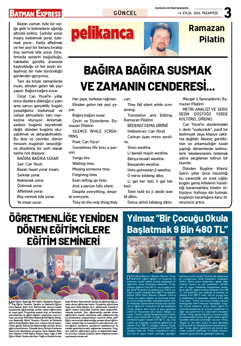 14 EYLÜL 2026 PAZARTESİ