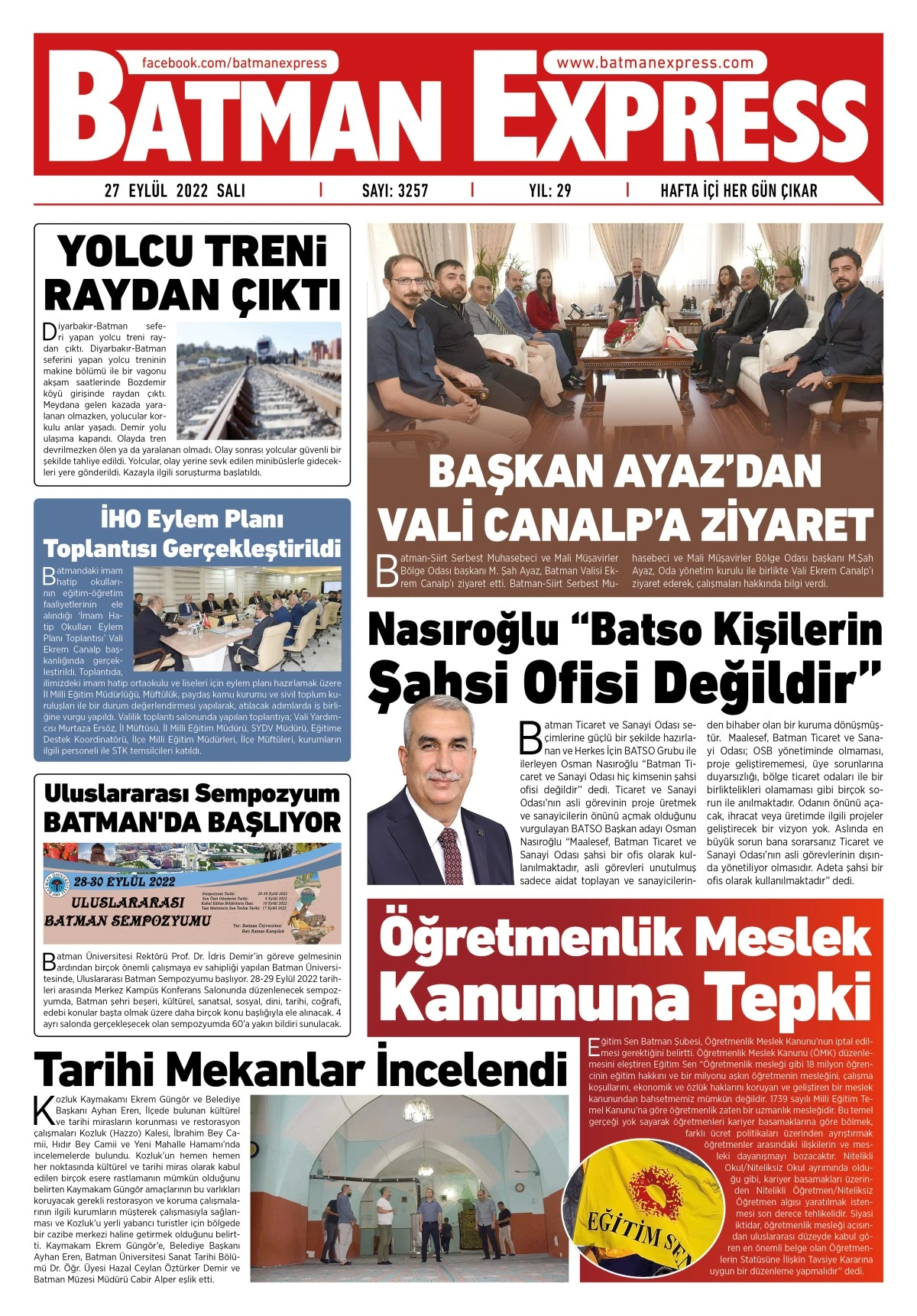 27 EYL&Uuml;L 2022 SALI  BATMAN G&Uuml;NDEMİ VE BATMAN EXPRESS GAZETESİ