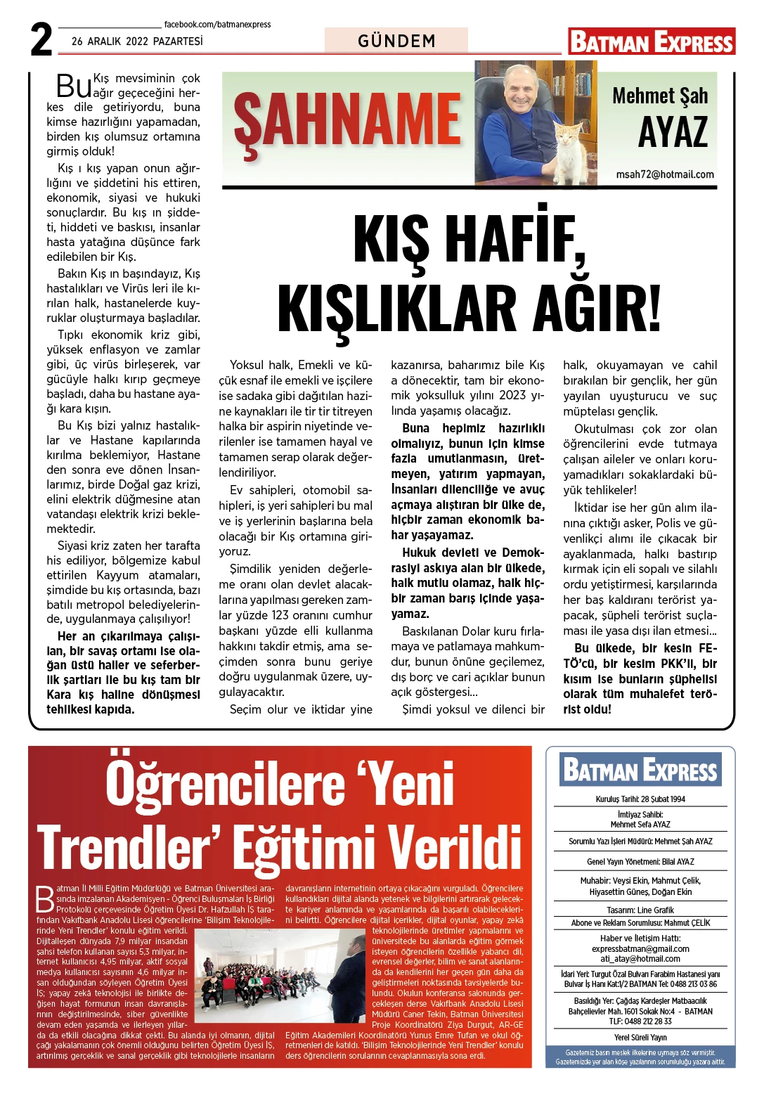 26 ARALIK 2022 PAZARTESİ