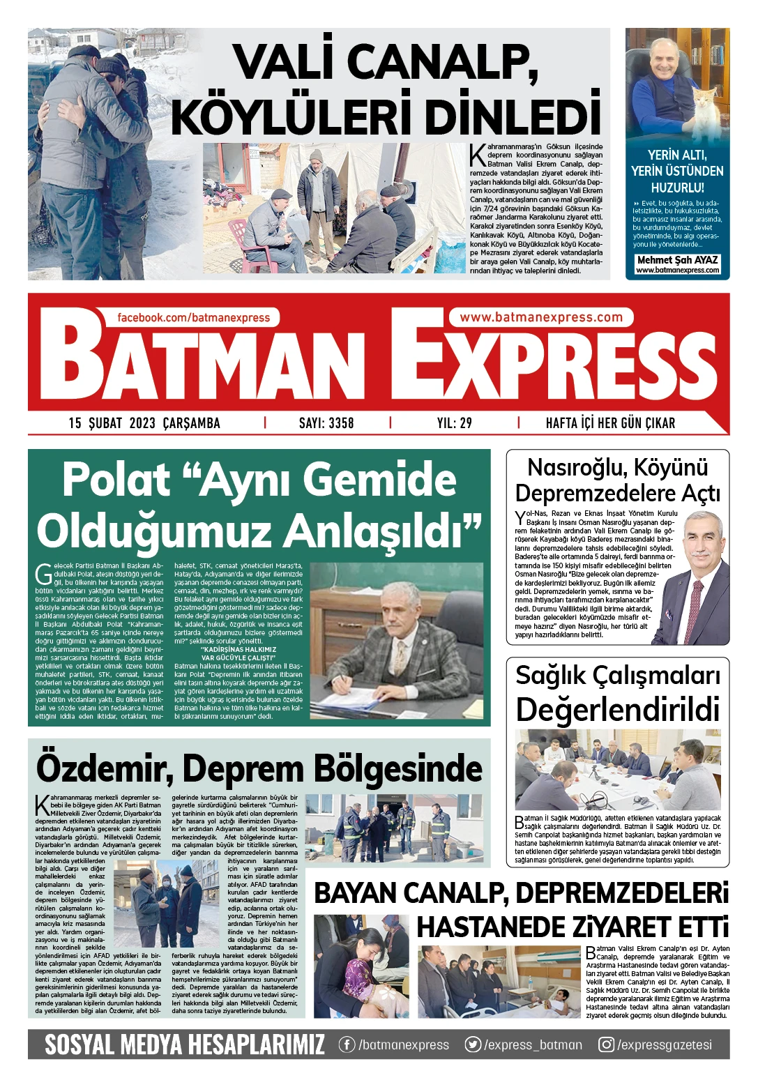 15 ŞUBAT 2023 &Ccedil;ARŞAMBA