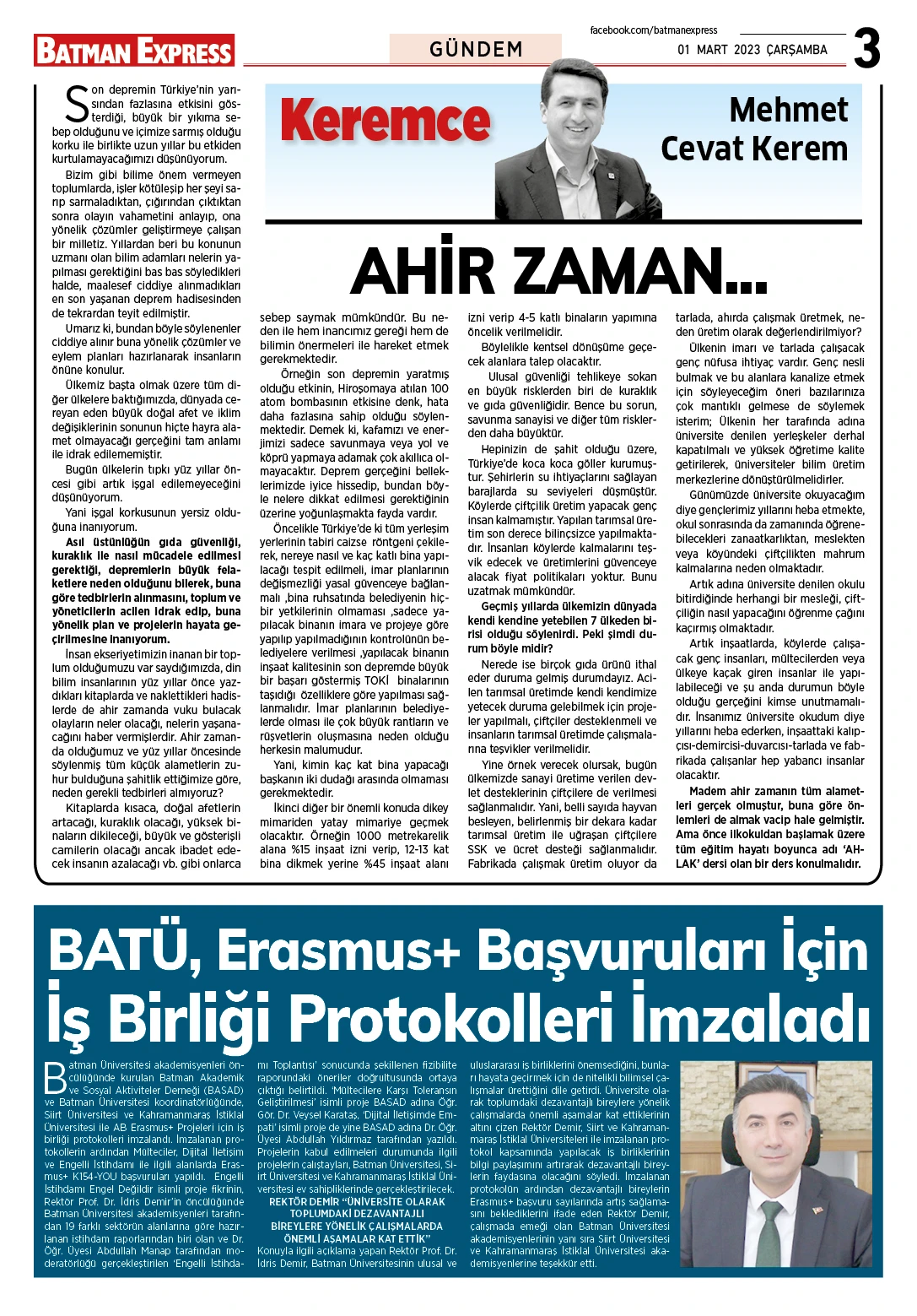 01 MART 2023 ÇARŞAMBA