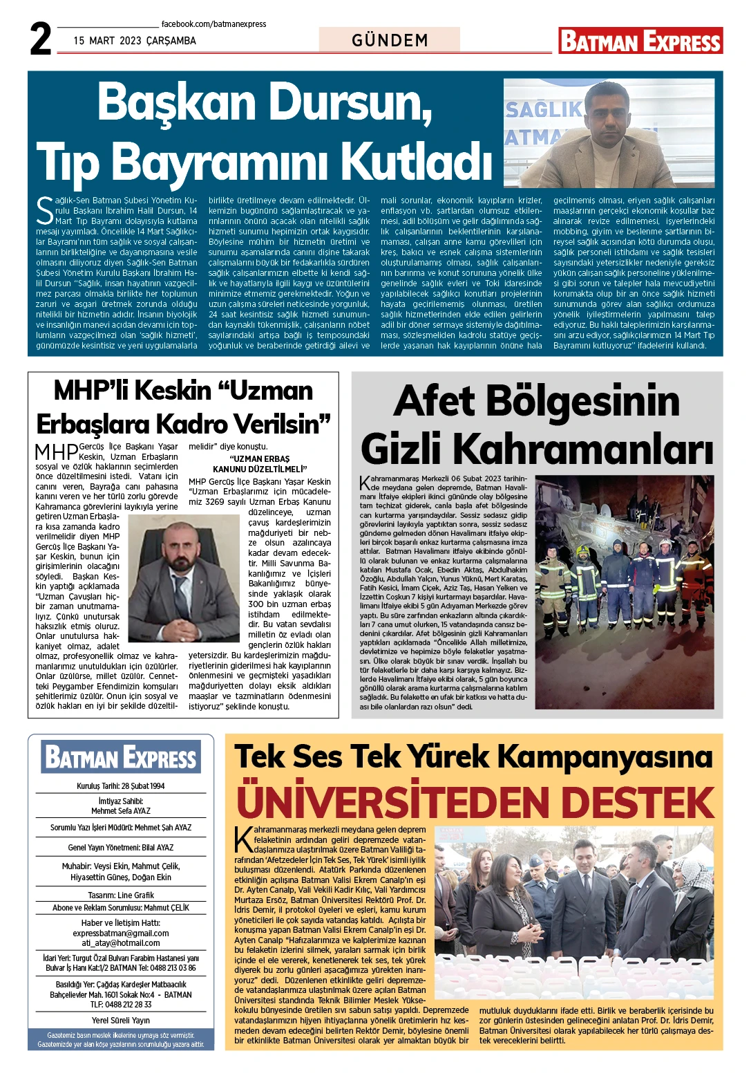 15 MART 2023 ÇARŞAMBA