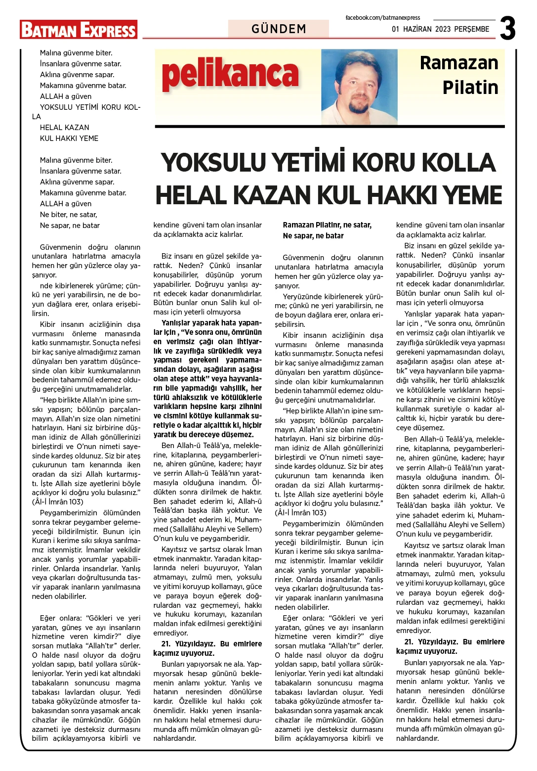 01 HAZİRAN 2023 PERŞEMBE