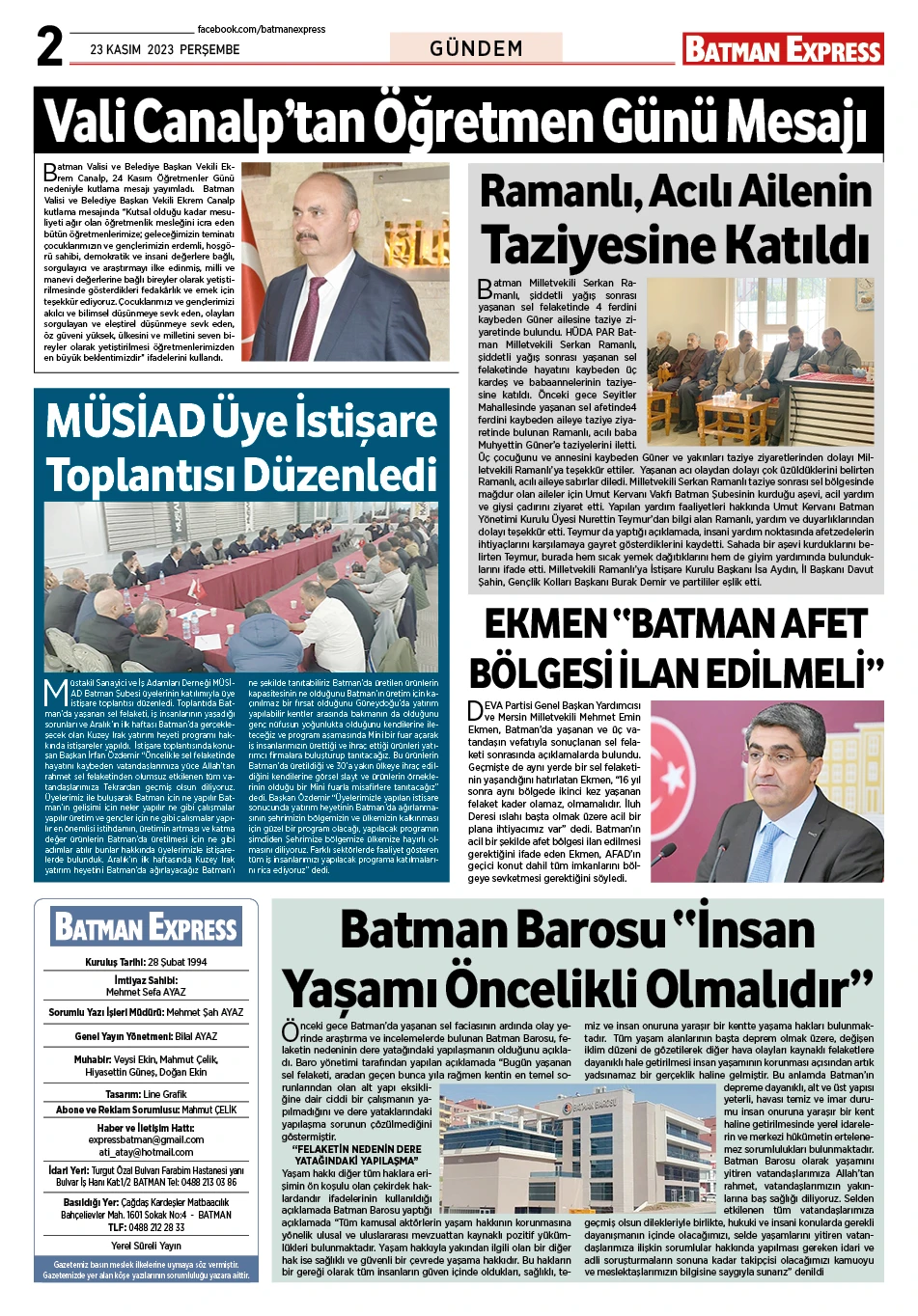 23 KASIM 2023 PERŞEMBE