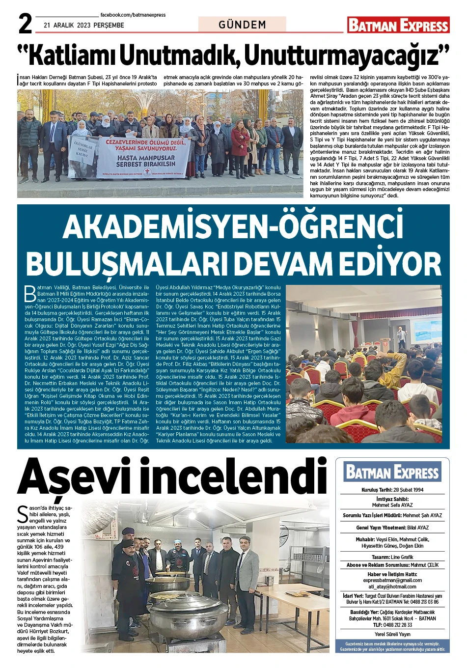 21 ARALIK 2023 PERŞEMBE