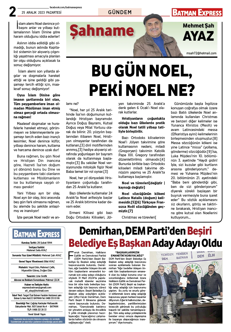 25 ARALIK 2023 PAZARTESİ