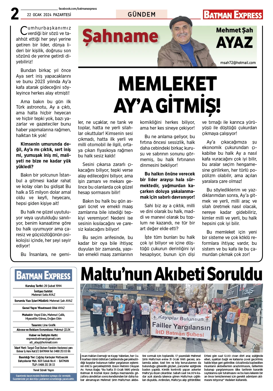 22 OCAK 2024 PAZARTESİ