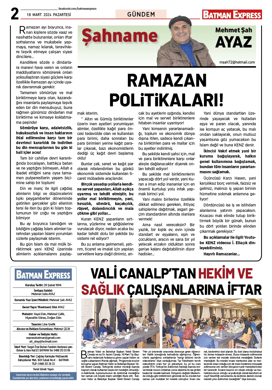 18 MART 2024 PAZARTESİ