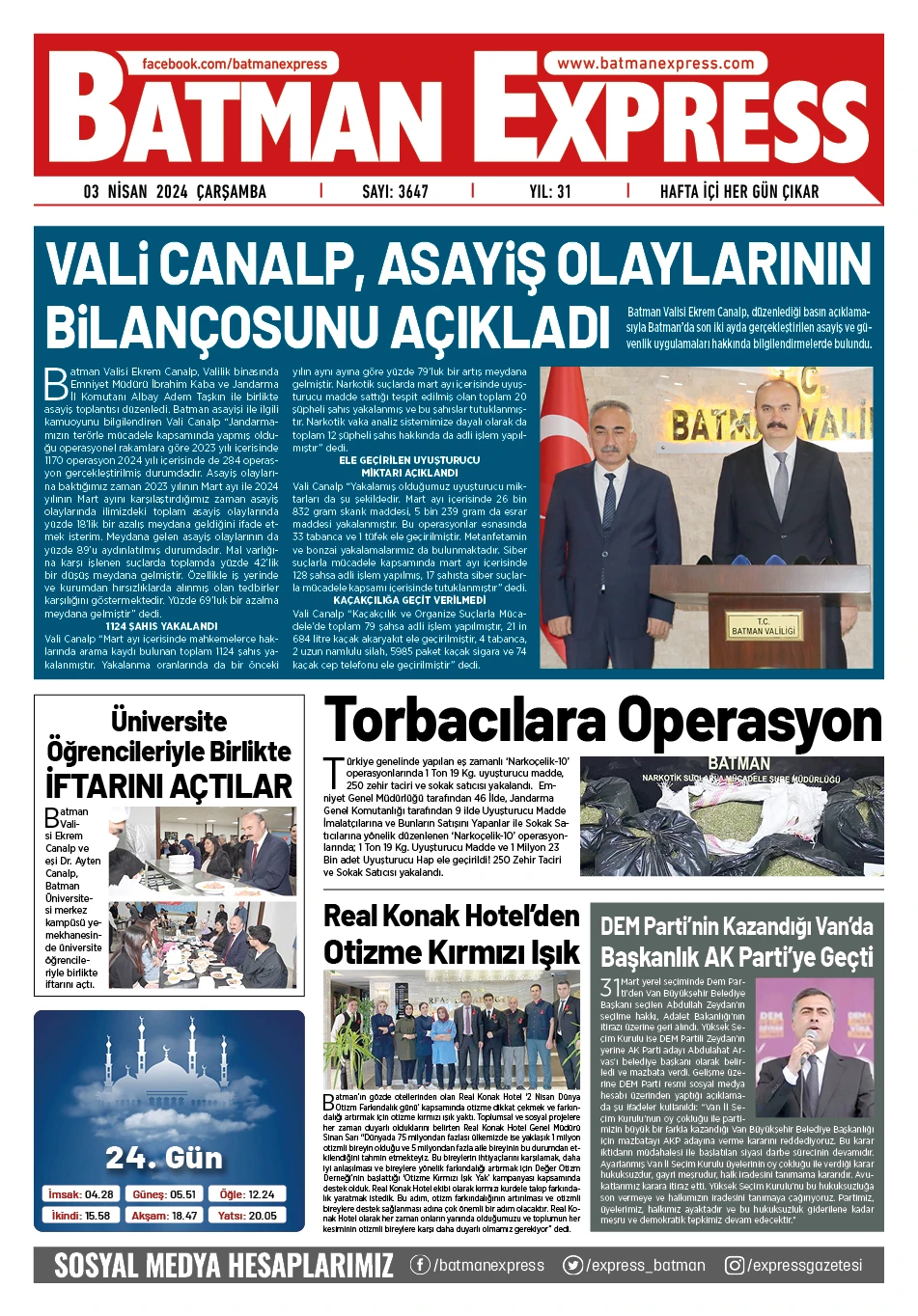 03 NİSAN 2024 &Ccedil;ARŞAMBA