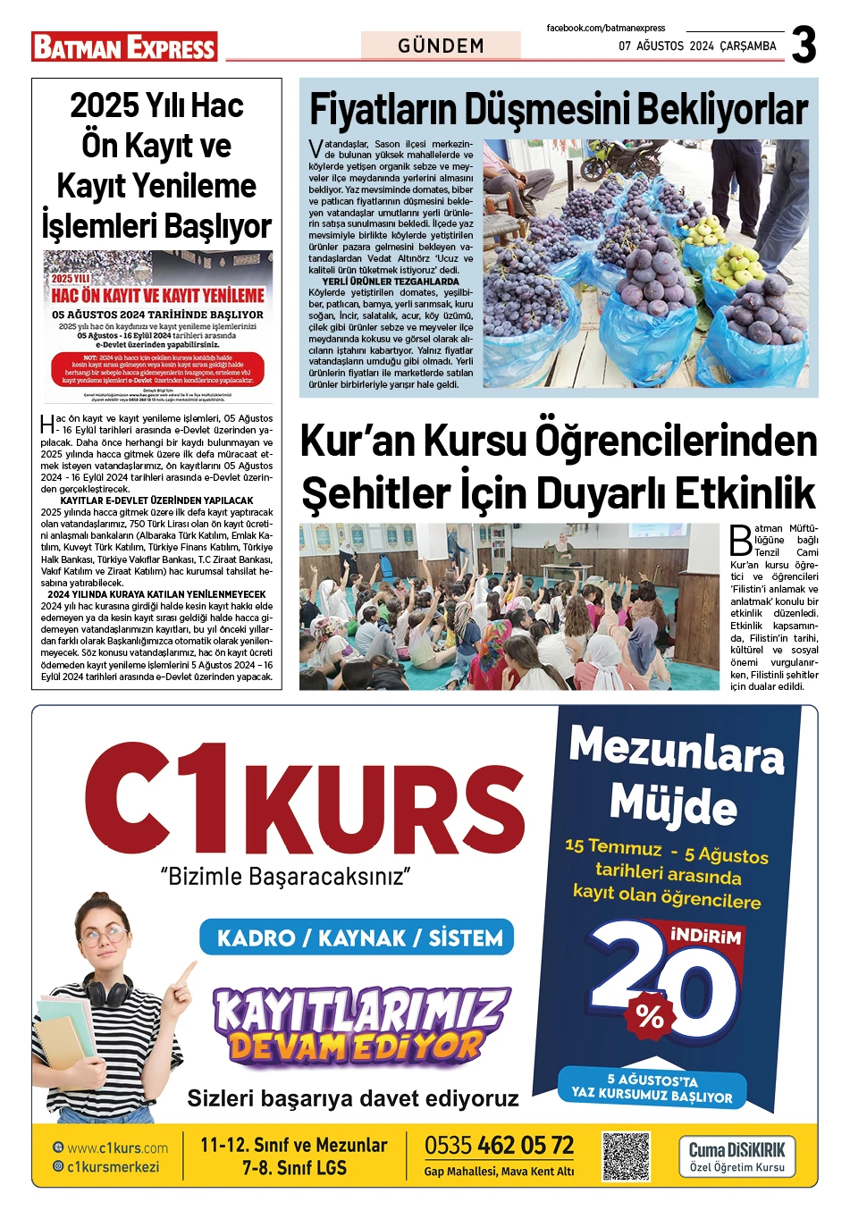 07 AĞUSTOS 2024 ÇARŞAMBA