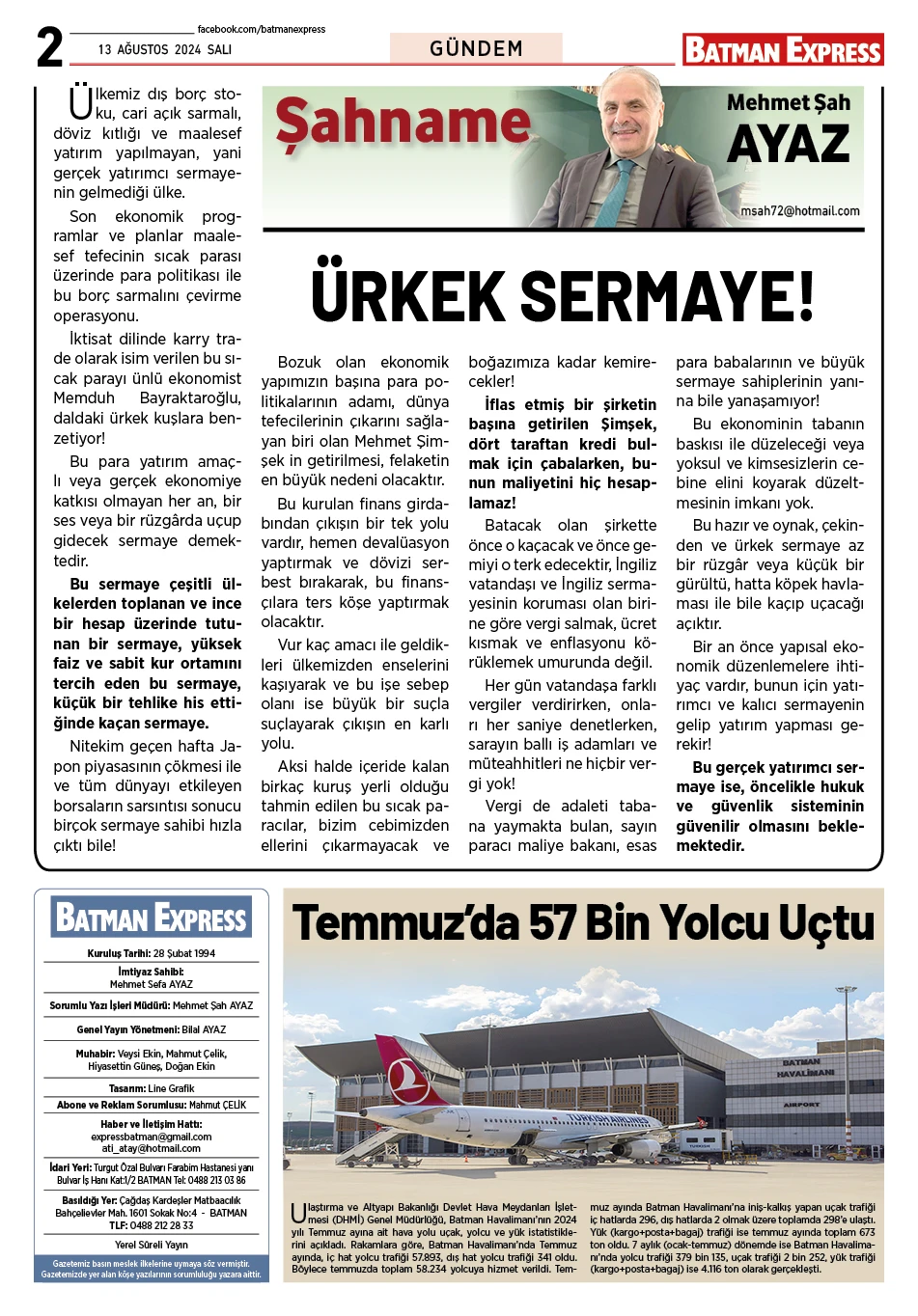 13 AĞUSTOS 2024 SALI