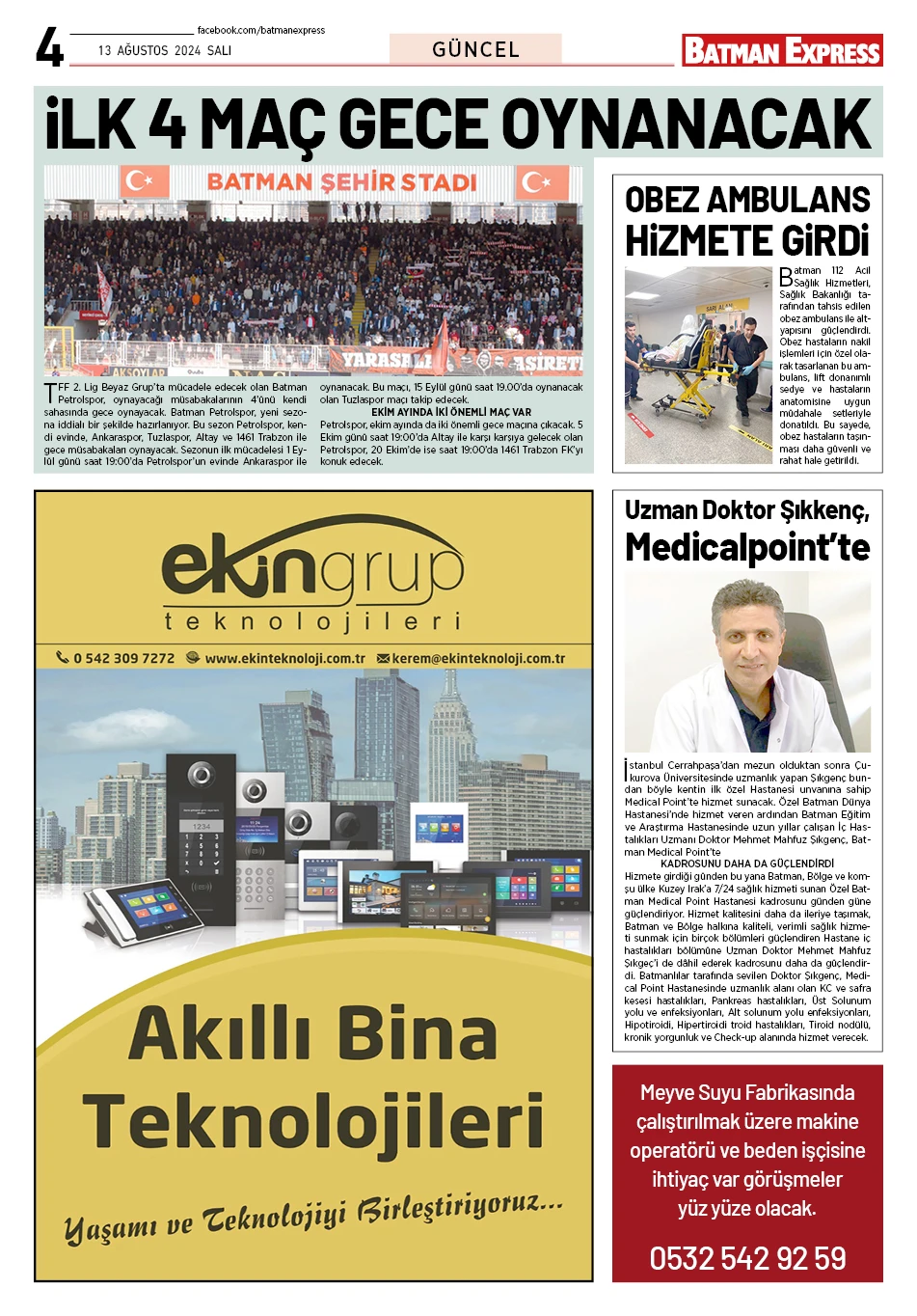 13 AĞUSTOS 2024 SALI