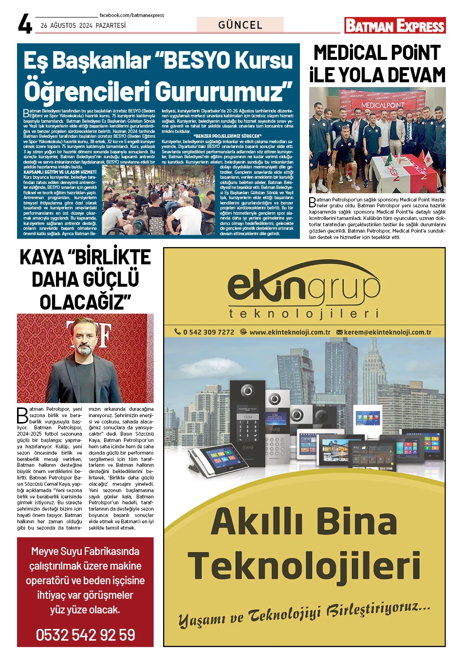 26 AĞUSTOS 2024 PAZARTESİ