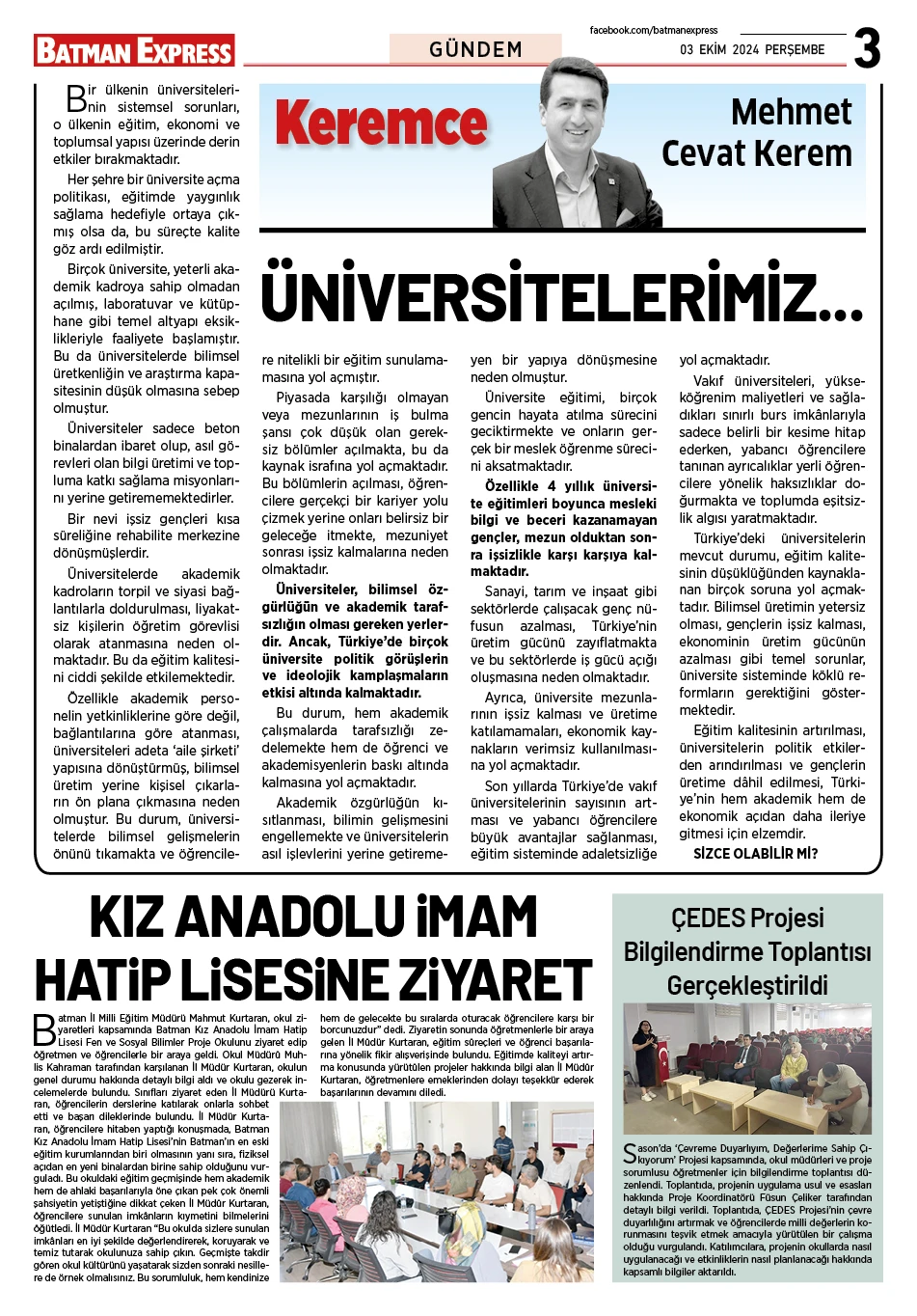 03 EKİM 2024 PERŞEMBE