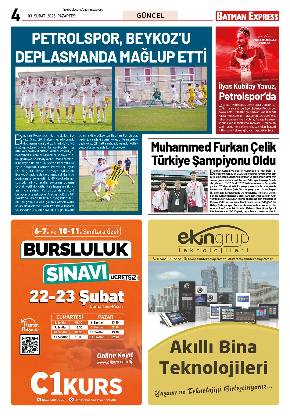 03 ŞUBAT 2025 PAZARTESİ