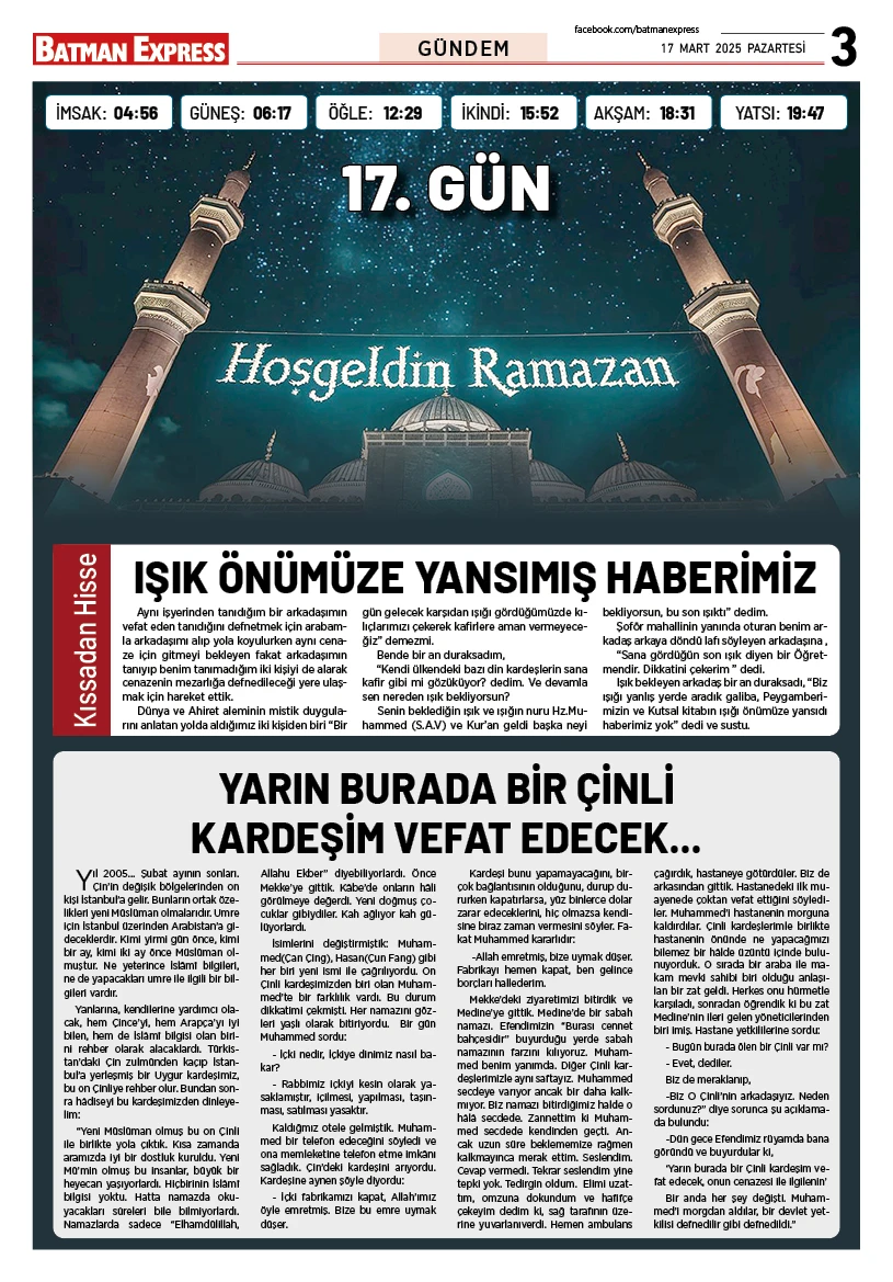 17 MART 2025 PAZARTESİ