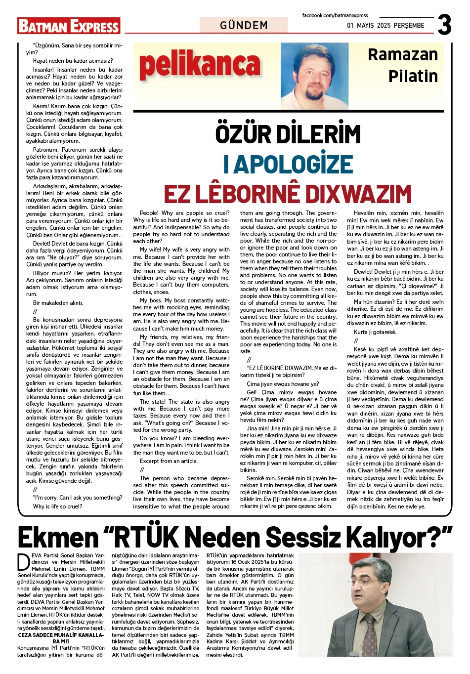 01 MAYIS 2025 PERŞEMBE