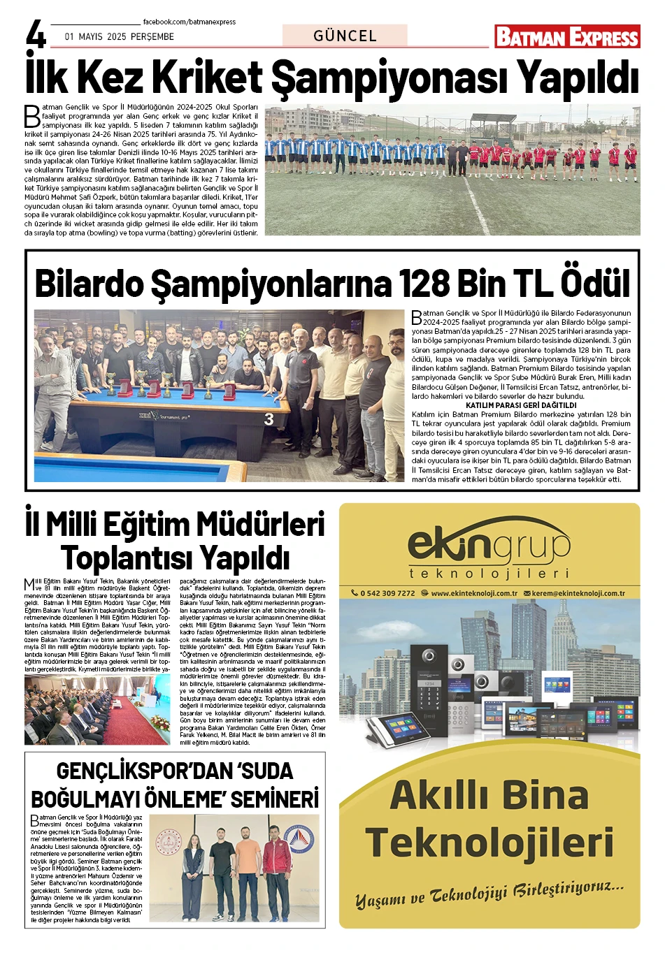 01 MAYIS 2025 PERŞEMBE