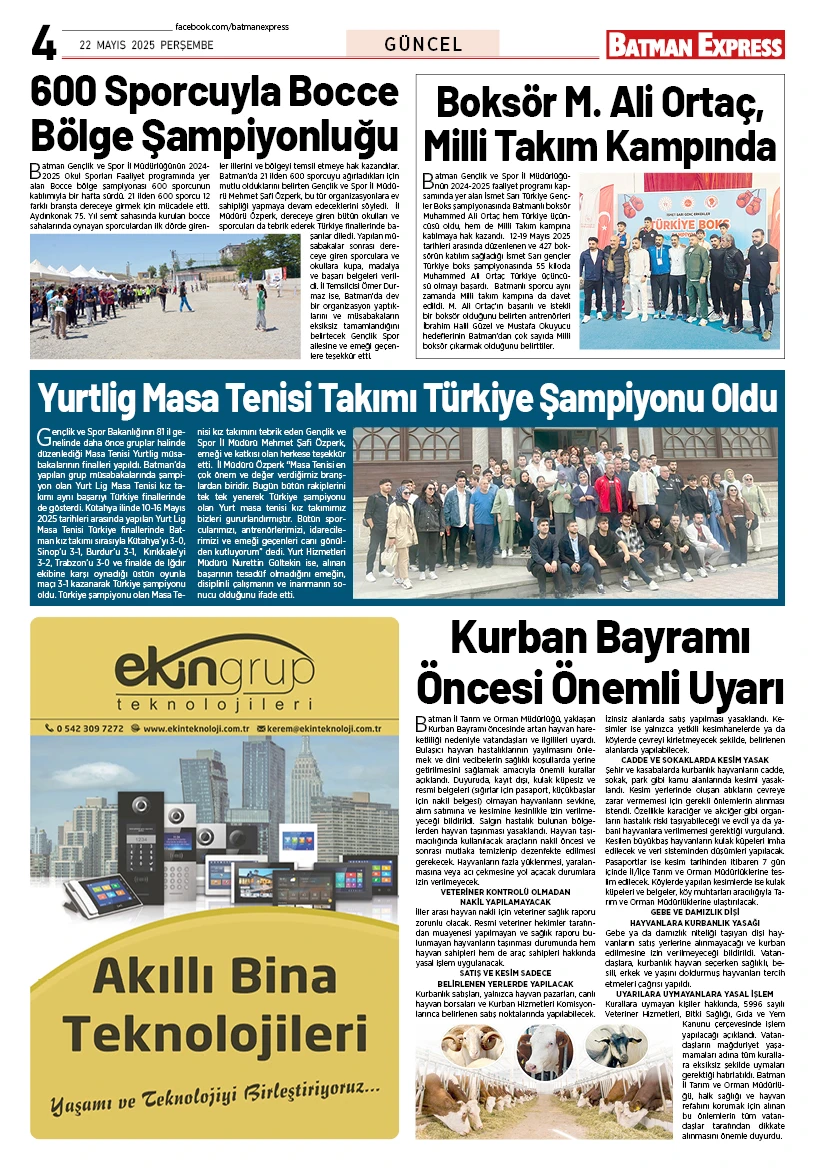 22 MAYIS 2025 PERŞEMBE