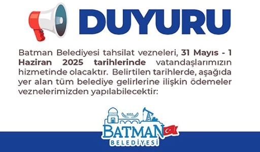 BELEDİYE TAHSİLAT VEZNELERİ HAFTA SONU HİZMET VERECEK